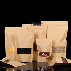 Sacchetto Stand Up Carta Kraft Finestra Trasparente Sigillabile per Zip Food Pack Lock Bag - Foto 1 di 5