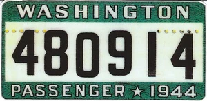 1944 WASHINGTON Registration WINDSHIELD Sticker Decal tab/tag PASSENGER/CAR -New - Picture 1 of 1