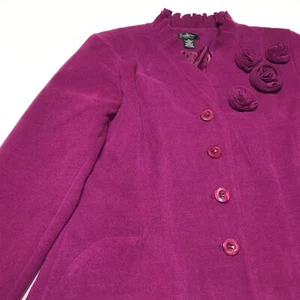 Spense Jacket Womens Size XL Purple Button Front w/ Fabric Flower Embellishment - Picture 1 of 12