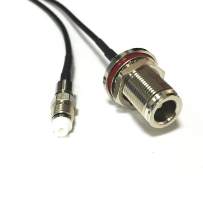 FME Female jack to N Female bulkhead RF coax cable adapter RG174 20cm 8inch - Image 1 of 4