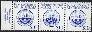 MICRONESIA 1985 SIGILLO NAZIONALE $10 STRISCIA X 3 + LINGUETTA MINT MNH - Foto 1 di 1