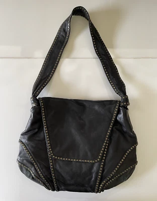 Kooba Josephine Hobo Shoulder Bag Tote Purse Black Lambskin Leather Gold Studs - Image 1 of 4