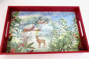 Michel Design Works Christmas Holiday Joy Peace Winter Wonderland Lacqured Tray - Picture 1 of 8