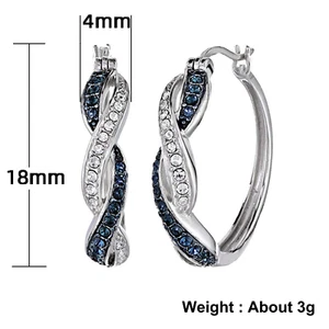 925 Sterling Silver Blue Cubic Zircon Hoop Luxury Earrings Women Jewelry Gift UK - Picture 1 of 8