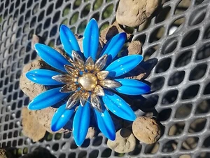 Nachlass Emaille Blume Brosche Vintage Lge blau Vintage Sarah Cov. Statement Piece - Bild 1 von 13
