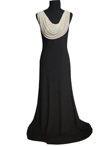 Jackie Jon New York Black/ White Beaded Top Gown Size 4 Prom Wedding - Picture 1 of 7