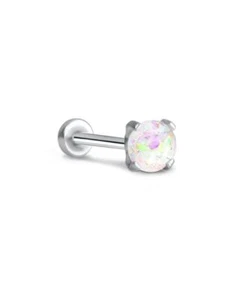Threadless Labret Push Pin Nose Ring Steel Monroe 4mm Prong Opal 16G 18G 20G - Picture 1 of 9