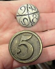 Antique Brass & Pewter Number Numerical Buttons Heavy Brass & Pewter