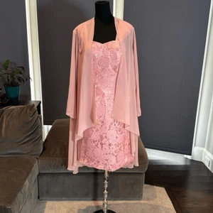 Women’s Tea Length Pink Formal Dress Corset Matching Chiffon Jacket Size 12 NWT - Picture 1 of 12