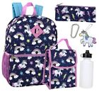  Girls 6 in 1 Backpack and Lunch Box Set for School Large Electric Unicorns