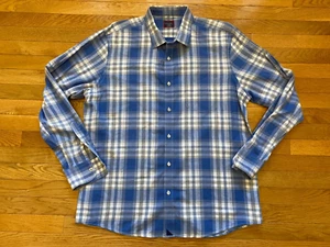 Untuckit Shirt Mens XXL Long Sleeve Blue White Button Down Plaid Casual Relax - Picture 1 of 4