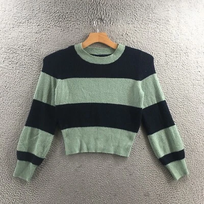 Suéter cropped American Eagle feminino M azul verde listrado manga longa malha - Imagem 1 de 4