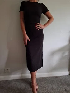 Lipsy Long Black Bodycon Tie Front Dress With Tags. Petite size 6 - Picture 1 of 7