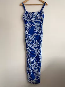 Angel Biba Dress Womens Size 12 Blue White Ruched Sleeveless Square Neck Zip - Picture 1 of 14