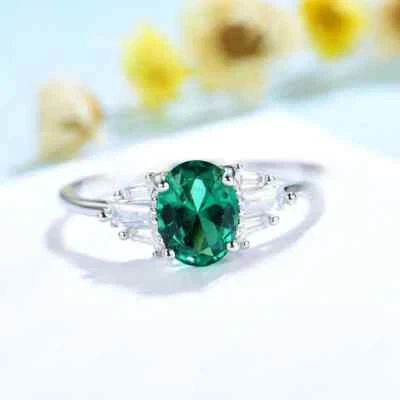 Damen Ring Silber 925 Damenring mit Stein Smaragd Silberring Geschenk für Frauen - Bild 1 von 4