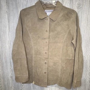 J.G. Hook Suede Leather Jacket Shirt Button Up Women's Sz 6 Tan Machine Washable - Picture 1 of 12