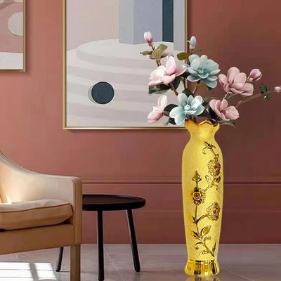 Jarrón de piso decorativo de cerámica extra grande de 19 pulgadas de alto hecho a mano dorado F... Foto 1 de 4