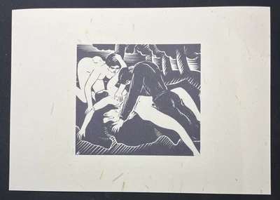 Erotischer Gicléedruck eines Holzschnitts „Flotter Dreier“von O. R. Schatz 1928  - Bild 1 von 2