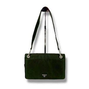 PRADA Tessuto Nylon Khaki One Shoulder Bag Triangle Logo Green USED 1124I - Picture 1 of 10