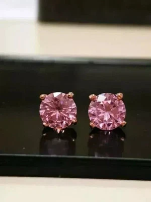 Lab Created Sapphire 1Ct Round Cut Solitaire Stud Earrings 14K Rose Gold Plated - Image 1 of 4