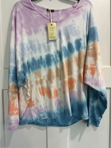 T Party Top Damen Gr. XL Batik Boho Langarm Lagenlook USA Neu mit Etikett - Bild 1 von 9