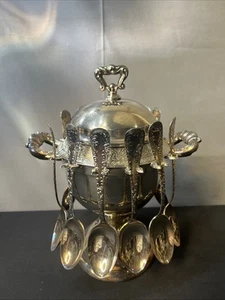 Vintage Crown Silver Co. Plate Sugar Bowl & Silver Plate Spoons - Picture 1 of 11