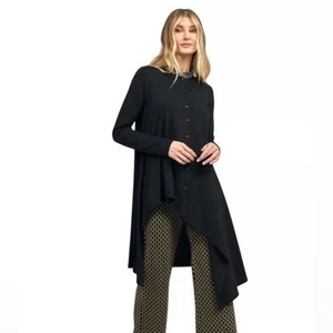 Alembika Kleeblatt Hi-Lo Tunika Top, schwarz mit Animal Print Kragen Neu mit Etikett $ 228 - Bild 1 von 8