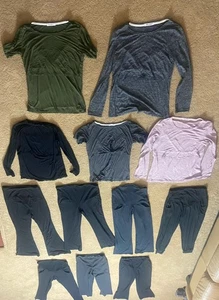 Maternity Lot 12 Clothing Pieces Yoga Pants,& Nursing Tops Womens Size S & XS - Picture 1 of 15