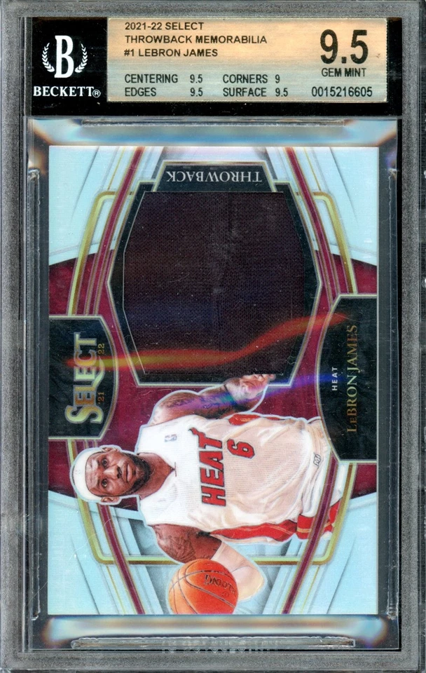 2021 Select Throwback Memorabilia Prizm LeBron James BGS 9.5 GEM MINT Miami Heat - Image 1 of 2