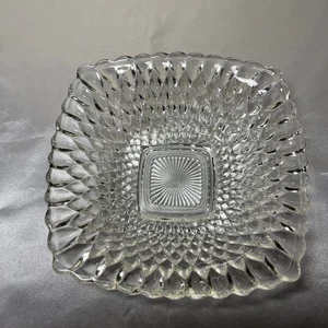 Vintage MCM INDIANA Clear Glass Square Ruffled Diamond Point Bowl 6.5” - Picture 1 of 10