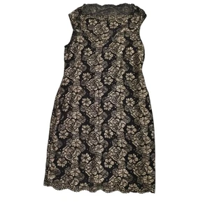 Connected Apparel Black Gold Lace Cap Sleeve Sheath Dress 8P Special Occasion - Picture 1 of 5
