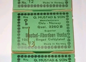 Mustad Fish Hooks Fly Tying Aberdeen Ringed Gold X300 size 12 NOS Norway 3260 B - Picture 1 of 4