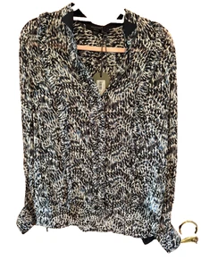 NWT All Saints Womens Medium blue Sheer kora mara shirt Long Flare longSleeve - Picture 1 of 5