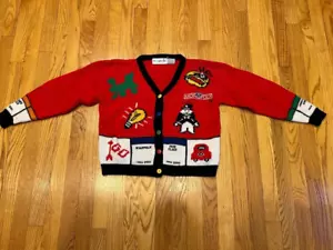 Vtg The Eagle's Eye MONOPOLY BOARD GAME knit cardigan Kids size L 12/14 womens S - Picture 1 of 8