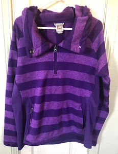 Avalanche Women's Size XL Fleece 1/4 Zip Purple Striped Snap Hoodie Sweatshirt - Picture 1 of 4