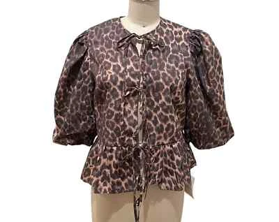 Новый без ценников ASOS хлопок поплин галстук спереди верх в Leo животное печати размер большой - Изображение 1 из 4