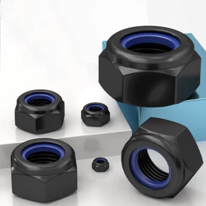 Schwarze 304 Edelstahl-Sechskantmuttern Mit Nyloneinsatz M2 M2.5 M4 M10 M12 M20 - Picture 1 of 21
