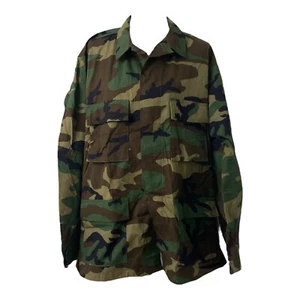 Men’s Large Tactical BDU Camo Jacket Woodland Green Long Sleeve Button Down - Picture 1 of 13