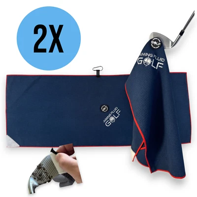 AIMING FLUID GOLF 2 PACK 16" x 40" Large Light Duty Magnetic Golf Towel I Scrub Pad I Wash Pocket