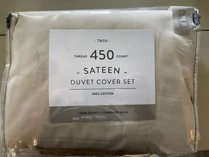 Solid 450-Thread-Count Cotton Sateen 2-Piece Twin Duvet Cover Set in Sand - Picture 1 of 1