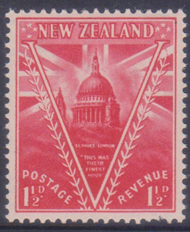 (F186-130) 1946 New Zealand 1 1/2d red peace stamp MUH (EB)  - image 1 of 1