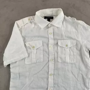 Banana Republic Safari Shirt Men Medium White 100% Linen Flap Pockets Military - Picture 1 of 9