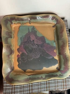 Vintage Lisa Howe Pottery Bowl Green Red Tan Black Glazed Fruit Bowl, C3 - Picture 1 of 7