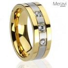 8mm Solid Titanium Silver & 18k Gold Plated Wedding Band CZ Men Comfort Fit Ring