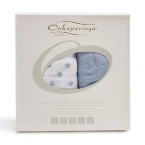 2PK Onkaparinga Baby Muslin Sleeping Blanket Swaddle Wrap Cotton Blue Spots - Picture 1 of 2