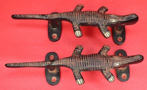 Crocodile Shape Victorian Antique Repro Handmade Brass Door Handles Home Decor Cover