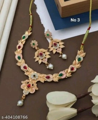 Индийский Болливуд позолоченный Кундан свадебное ожерелье серьги ювелирный набор - Изображение 1 из 4