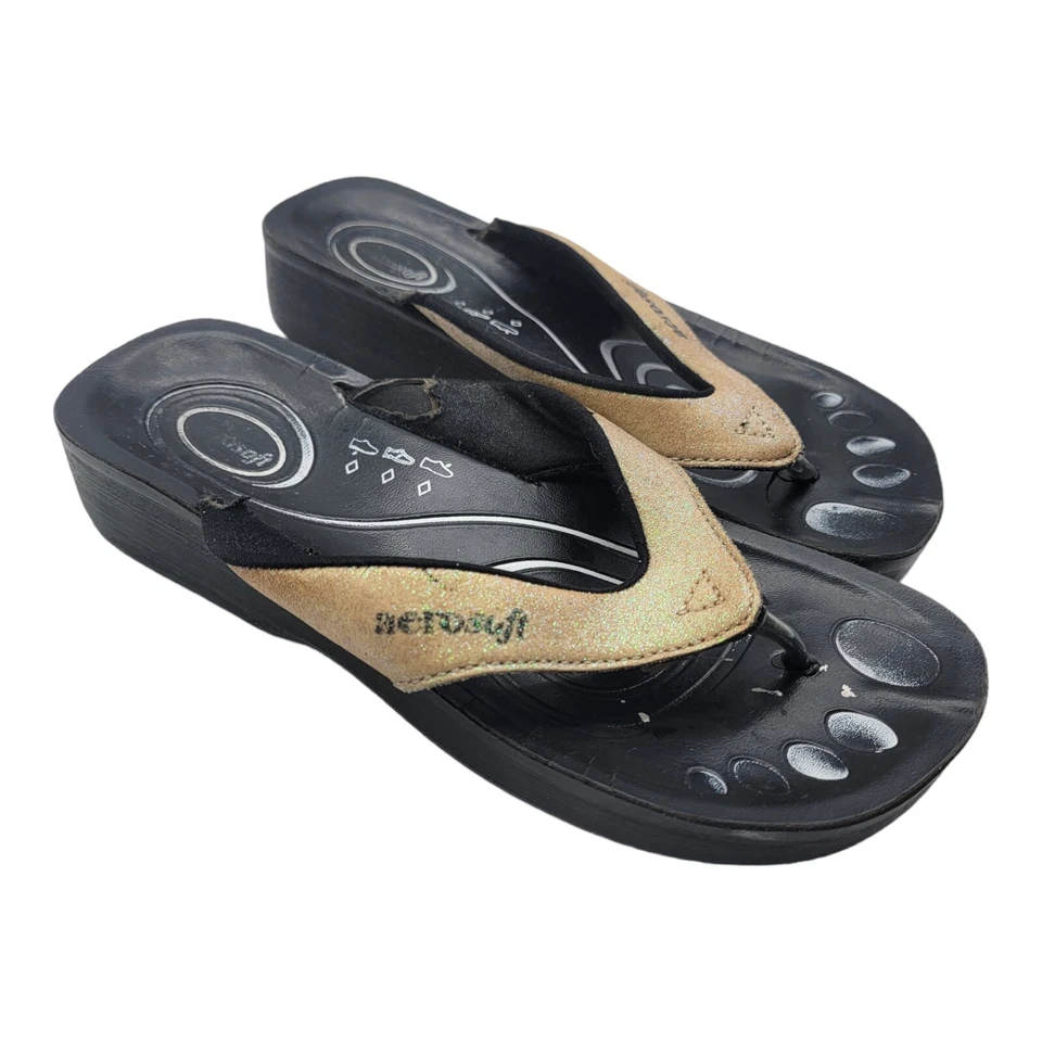 Aerosoft Shoes Womens Size 36 Gliteratti Black  Orthotic Thong Style Flip Flops  - Image 1 of 4