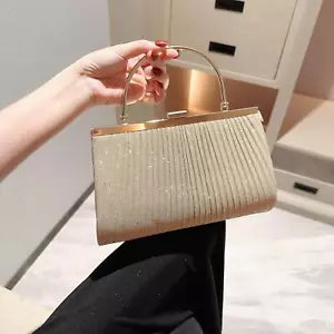 Women's Sparkling Classic Pleated Evening Bag Prom Dress Party Handbag Chain - Picture 1 of 27