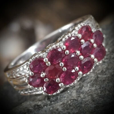 NEW Genuine African Rubies Delight Cluster Ring, High Polish Platinum, Size 5 - Image 1 of 4
